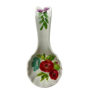 Pioneer Woman Spoon rest  8.5” Off White/teal/green/red  Floral Melamine
